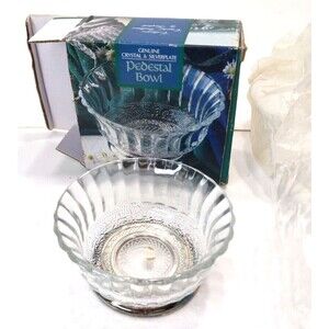 Genuine Crystal & Silver-plate Pedestal Bowl By Fairfield Small Vintage FLAW A3